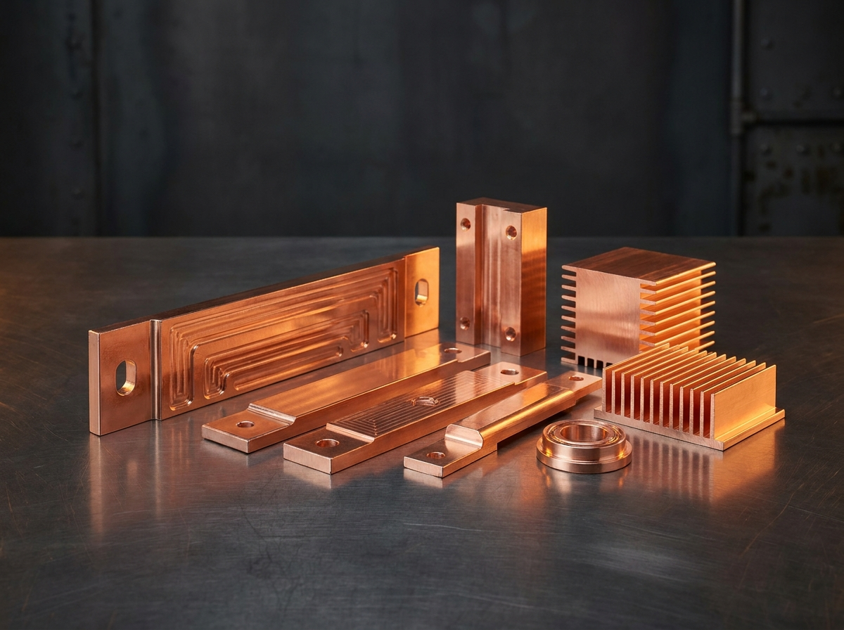 Precision machined copper bus bars and heat sink components